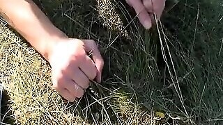 A Slender Blonde Chiken Gets Trained By A Thick Sugar-plum Outdoors