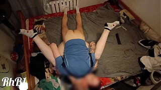 Red-haired lassie in socks reaches big O in missionary locality with her legs up