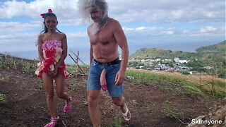 Aberrant raunchy activities publicly in ocean and on mountain with massive schlong and tiniest cum-hole